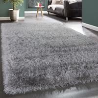 PACO HOME Moderner Wohnzimmer Shaggy Hochflor Teppich Soft Garn In Uni Hellgrau Grau