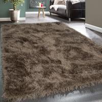 PACO HOME Moderner Wohnzimmer Shaggy Hochflor Teppich Soft Garn In Uni Braun Beige