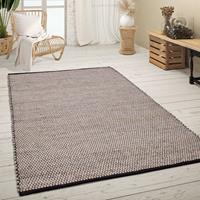 PACO HOME Teppich Wohnzimmer Kurzflor Handgewebt Meliertes Ethno Muster Creme Anthrazit