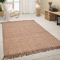 PACO HOME Teppich Wohnzimmer Jute Sisal Muster Handgefertigt Einfarbig Beige