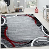 PACO HOME Wohnzimmer Teppich Bordüre Kurzflor Meliert Modern Hochwertig Grau Schwarz Rot