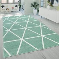 PACO HOME Teppich Wohnzimmer Skandi Design Rauten Muster Pastell Weich Kurzflor Grün Weiß