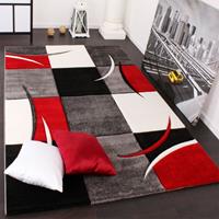 PACO HOME Designer Teppich mit Konturenschnitt Karo Muster Rot Schwarz