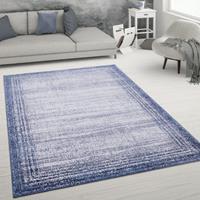 PACO HOME Teppich Wohnzimmer Kurzflor Vintage Abstraktes Muster Mit Bordüre Blau Creme