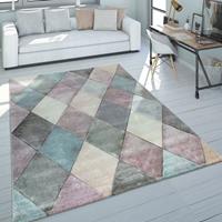 PACO HOME Teppich Wohnzimmer Bunt Pastellfarben Rauten Muster 3-D Design Kurzflor Robust 80x150 cm