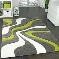 PACO HOME Designer Teppich mit Konturen-schnitt Modernes Wellen Muster in Grau Grün Creme 160x230 cm