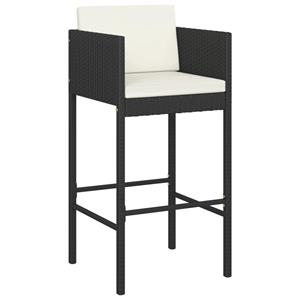 vidaXL Barkrukken 2 st met kussens poly rattan zwart