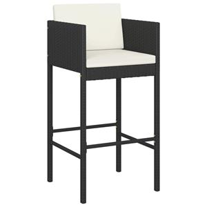 vidaXL Barkrukken 4 st met kussens poly rattan zwart