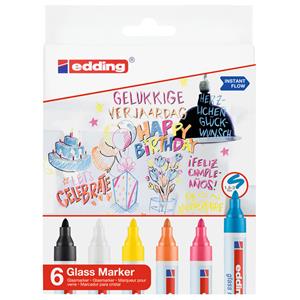 Edding e-95 glasmarker, set van 6 geassorteerde kleuren