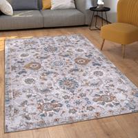 PACO HOME Teppich Wohnzimmer Kurzflor Vintage Orientalisches Muster Ornamente Beige Blau 160x220 cm