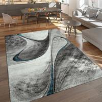 PACO HOME Moderner Kurzflor Teppich Wohnzimmer Meliert Abstraktes Design Grau Blau Schwarz 120x170 cm