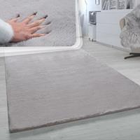 PACO HOME Hochflor Teppich Für Wohnzimmer Softes Kaninchenfell Imitat Kunstfell In Grau Ø 120 cm Rund