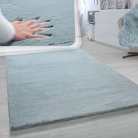 PACO HOME Hochflor Teppich Für Wohnzimmer Softes Kaninchenfell Imitat Kunstfell In Türkis 80x300 cm
