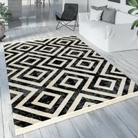 PACO HOME Teppich Schwarz Weiß Balkon Terrasse Outdoor Skandi-Design Rauten-Muster Robust 80x250 cm