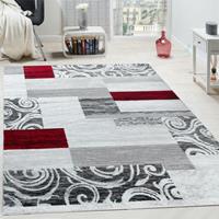 PACO HOME Designer Teppich Wohnzimmer Inneneinrichtung Floral Muster Meliert Hell Grau Rot 160x220 cm