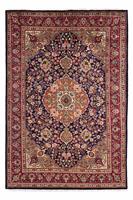 Morgenland Wollteppich Täbriz Medaillon Blu scuro 310 x 205 cm, rechteckig, 1 mm Höhe, Unikat mit Zertifikat