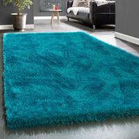 PACO HOME Edler Teppich Shaggy Hochflor Einfarbig Flauschig Glänzend In Türkis 160x230 cm