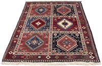 Morgenland Wollteppich Yalameh Felder Blu 144 x 99 cm, rechteckig, 1 mm Höhe, Handgeknüpft