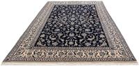 Morgenland Wollteppich Nain Blumenmuster Blu scuro 295 x 199 cm, rechteckig, 1 mm Höhe, Unikat mit Zertifikat