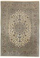 Morgenland Wollteppich Keshan Medaillon Beige chiaro 350 x 250 cm, rechteckig, 1 mm Höhe, Unikat mit Zertifikat