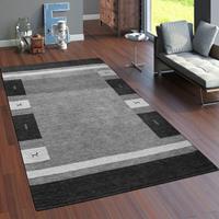 PACO HOME Teppich Handgewebt Gabbeh Hochwertig Wolle Meliert Bordüre In Grau 160x230 cm
