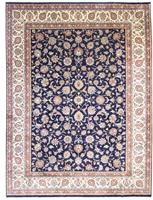 Morgenland Wollteppich Maschad Durchgemustert Blu scuro 391 x 302 cm, rechteckig, 1 mm Höhe, Unikat mit Zertifikat