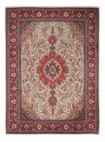 Morgenland Wollteppich Moud Medaillon Beige 198 x 146 cm, rechteckig, 1 mm Höhe, Unikat mit Zertifikat