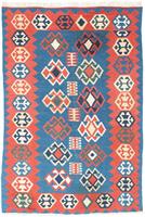 Morgenland Wollteppich Kelim Fars Durchgemustert Blu 177 x 116 cm, rechteckig, 0,4 mm Höhe, OrientOptik