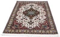 Morgenland Wollteppich Täbriz - 50 Raj Blumenmuster Beige 88 x 60 cm, rechteckig, 0,8 mm Höhe, Handgeknüpft