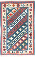 Morgenland Wollteppich Kelim Fars Nomadisch Blu 185 x 112 cm, rechteckig, 0,4 mm Höhe, OrientOptik