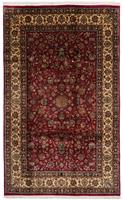 Morgenland Wollteppich Maschad Blumenmuster Rosso scuro 283 x 203 cm, rechteckig, 1 mm Höhe, Unikat mit Zertifikat