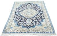 Morgenland Wollteppich Nain Geometrisch Blu scuro 208 x 125 cm, rechteckig, 1 mm Höhe, Unikat mit Zertifikat