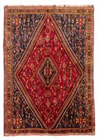 Morgenland Wollteppich Shiraz Medaillon Rosso scuro 272 x 190 cm, rechteckig, 1 mm Höhe, Unikat mit Zertifikat