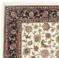 Morgenland Wollteppich Kaschmar Blumenmuster Blu scuro 300 x 193 cm, rechteckig, 1 mm Höhe, Unikat mit Zertifikat