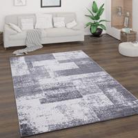 PACO HOME Teppich Wohnzimmer Kurzflor Vintage Geometrisch Abstrakt Stil Grau Creme 120x160 cm