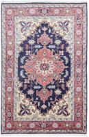 Morgenland Wollteppich Ardebil Medaillon Blu scuro 212 x 140 cm, rechteckig, 0,9 mm Höhe, Unikat mit Zertifikat