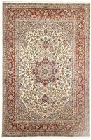Morgenland Wollteppich Keshan Medaillon Beige 356 x 259 cm, rechteckig, 1 mm Höhe, Unikat mit Zertifikat