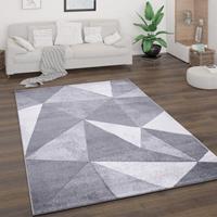 PACO HOME Teppich Wohnzimmer Kurzflor Vintage Abstrakt Geometrisches Rautenmuster Grau 120x160 cm