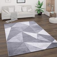 PACO HOME Teppich Wohnzimmer Kurzflor Vintage Abstrakt Geometrisches Rautenmuster Grau 160x220 cm
