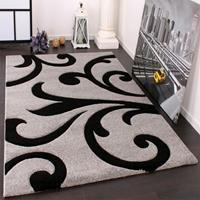 PACO HOME Designer Teppich mit Konturenschnitt Modern Grau Schwarz 120x170 cm