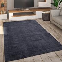 PACO HOME Teppich Wohnzimmer Kurzflor Handgewebt Modern Einfarbiges Muster Anthrazit Grau 160 cm Rund