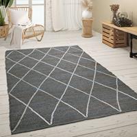 PACO HOME Teppich Wohnzimmer Jute Handgefertigt Modernes Skandi Muster 3D Effekt Grau 60x100 cm