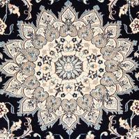 Morgenland Wollteppich Nain Medaillon Blu scuro 250 x 250 cm, rund, 0,6 mm Höhe, Unikat mit Zertifikat