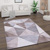PACO HOME Teppich Wohnzimmer Kurzflor Abstrakt Geometrisches Rautenmuster Vintage Beige 200x280 cm