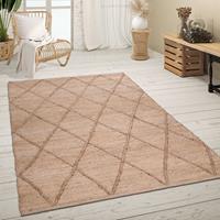 PACO HOME Teppich Wohnzimmer Jute Handgefertigt Modernes Skandi Muster 3D Effekt Beige 60x100 cm