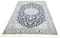 Morgenland Wollteppich Nain Medaillon Blu scuro 215 x 130 cm, rechteckig, 1 mm Höhe, Unikat mit Zertifikat