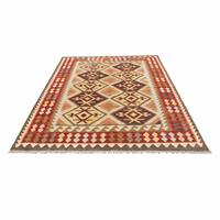 Morgenland Wollteppich Kelim Durchgemustert Beige 201 x 153 cm, rechteckig, 0,4 mm Höhe, OrientOptik