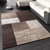 PACO HOME Designer Teppich Modern Kariert Kurzflor Teppich Design Meliert In Braun Creme 120x170 cm
