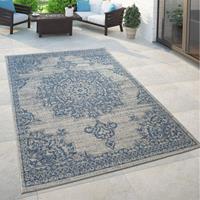 PACO HOME Outdoor Teppich Blau Beige Orient Design Blumen Muster Balkon Wohnzimmer 80x200 cm