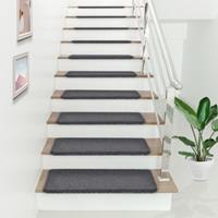 En.casa Stufenmatte 15er Set Treppenmatten 65 x 24 cm Rechteckig Treppenschoner Selbstklebend in verschiedenen Farben dunkelgrau